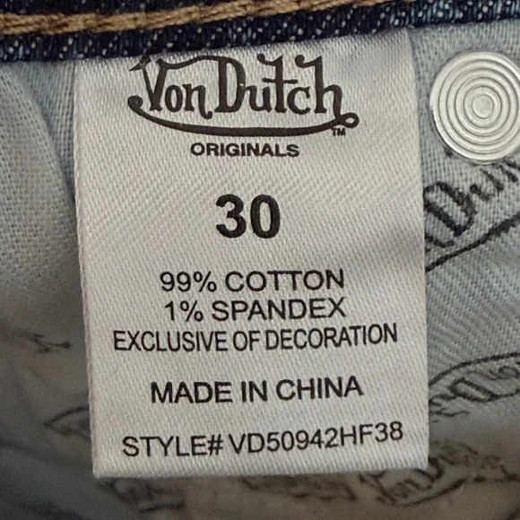 Von Dutch Y2K Low Rise Denim Micro Mini Skirt Eyeball Patch Size 30 NWT - Picture 9 of 16